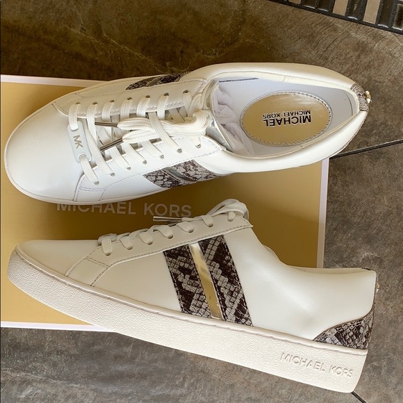 MICHAEL KORS CATELYN STRIPE LACE UP NAPPA PU PEARL - Picture 4 of 16